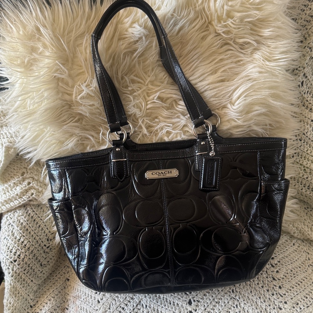 Coach Embossed Black Leather Tote